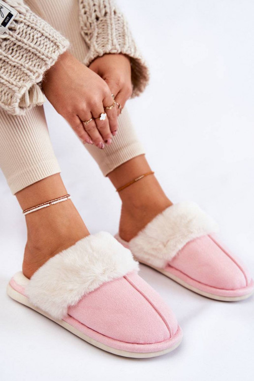 Women's Smooth Slippers With Fur Pink...