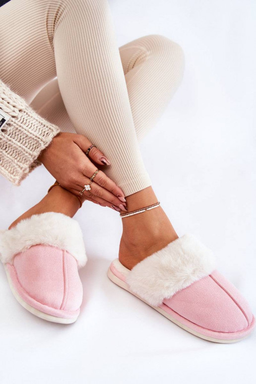 Women's Smooth Slippers With Fur Pink...