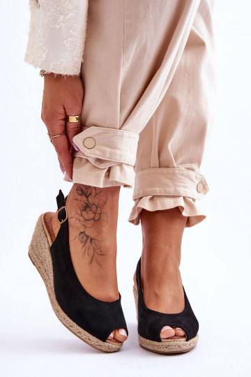 Suede Wedge Sandals Black...