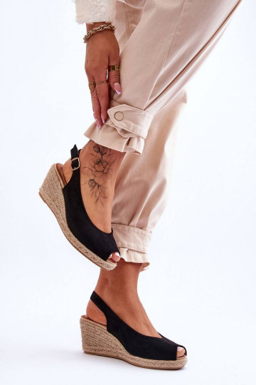 Suede Wedge Sandals Black... 2