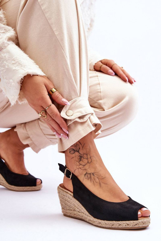 Suede Wedge Sandals Black Elsie