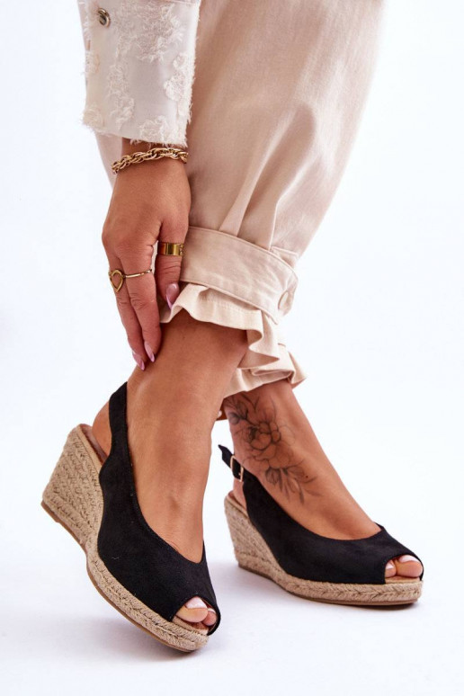 Suede Wedge Sandals Black Elsie