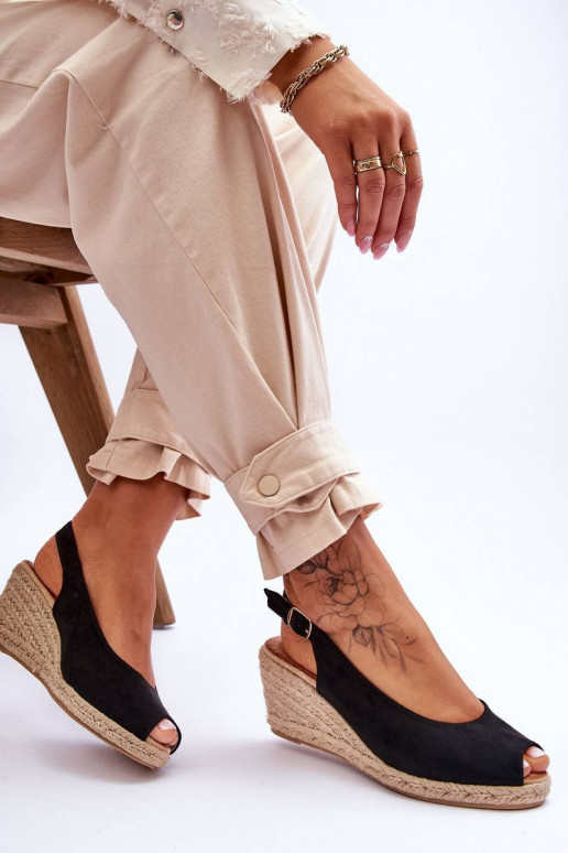 Suede Wedge Sandals Black Elsie