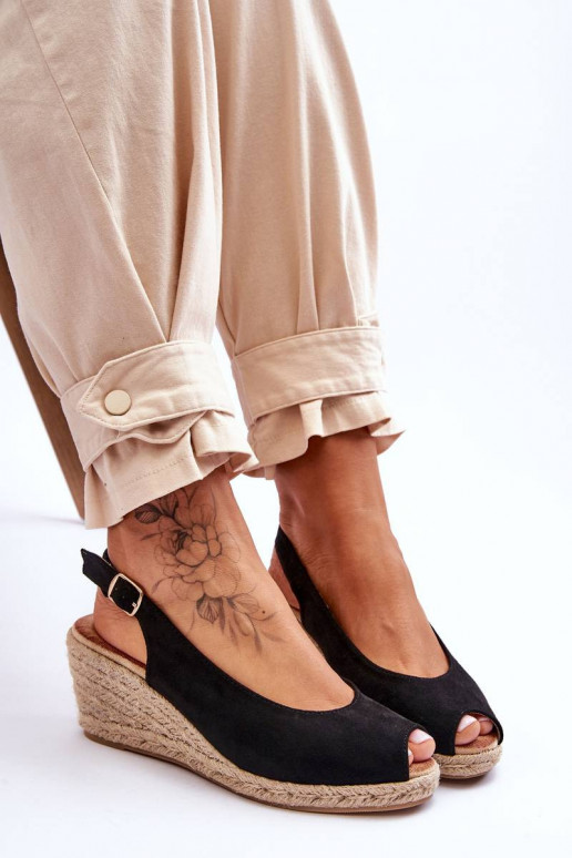 Suede Wedge Sandals Black Elsie