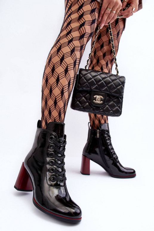 Lacquered Lace-Up Boots on Heel...