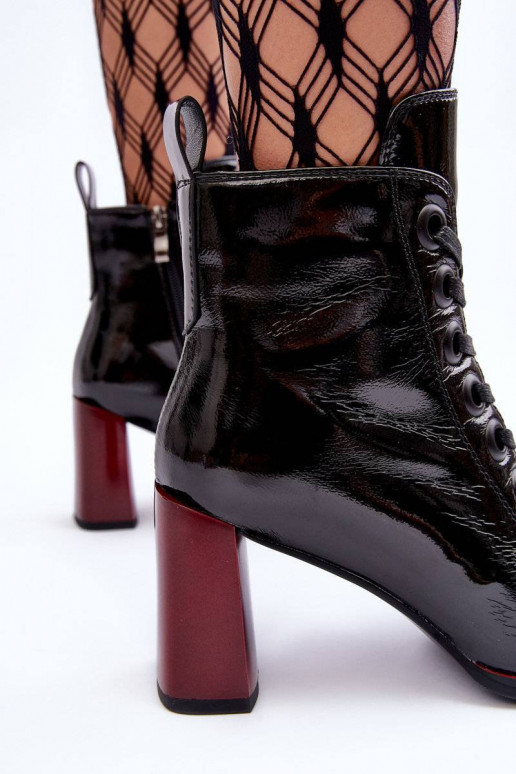 Lacquered Lace-Up Boots on Heel...