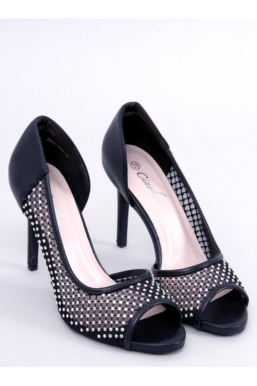 High heeled shoes open toe GLASS BLACK