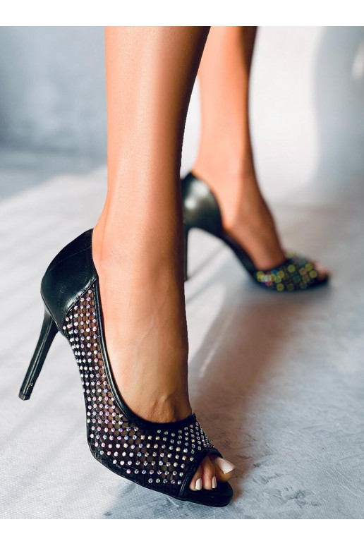 High heeled shoes open toe GLASS BLACK