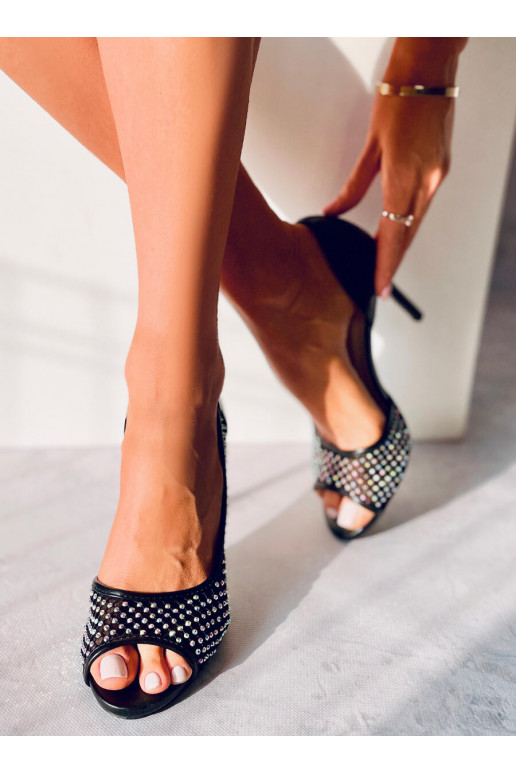 High heeled shoes open toe GLASS BLACK