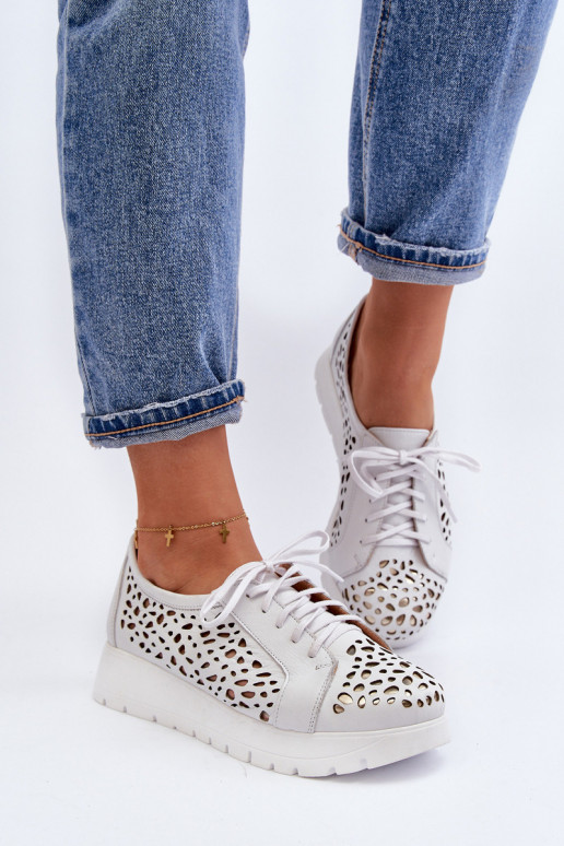 Women's Leather Openwork Shoes Zazoo...