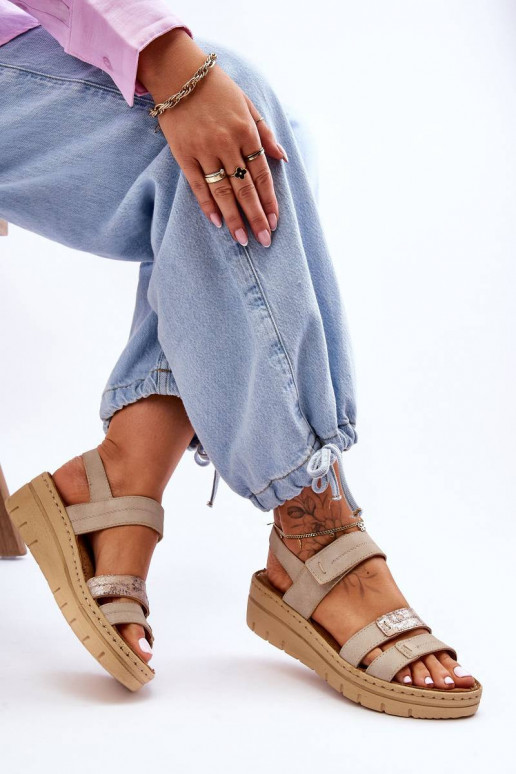 Women's Leather Sandals With Velcro...