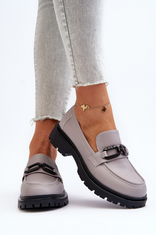 Women's Gray Genuine Leather...