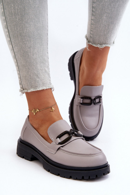 Women's Gray Genuine Leather...