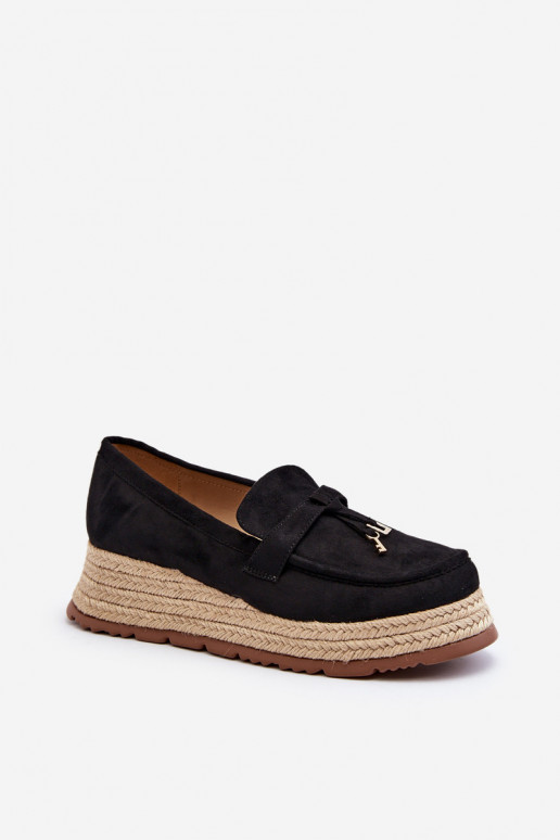 Women's Loafers with Woven Sole Black...