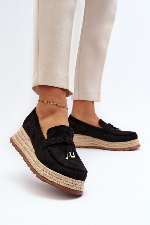 Women's Loafers with Woven Sole Black...