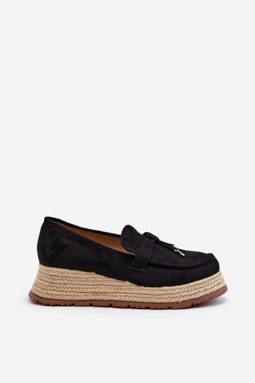 Women's Loafers with Woven Sole Black...