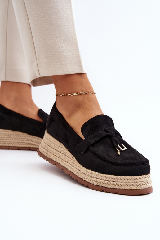 Women's Loafers with Woven Sole Black...