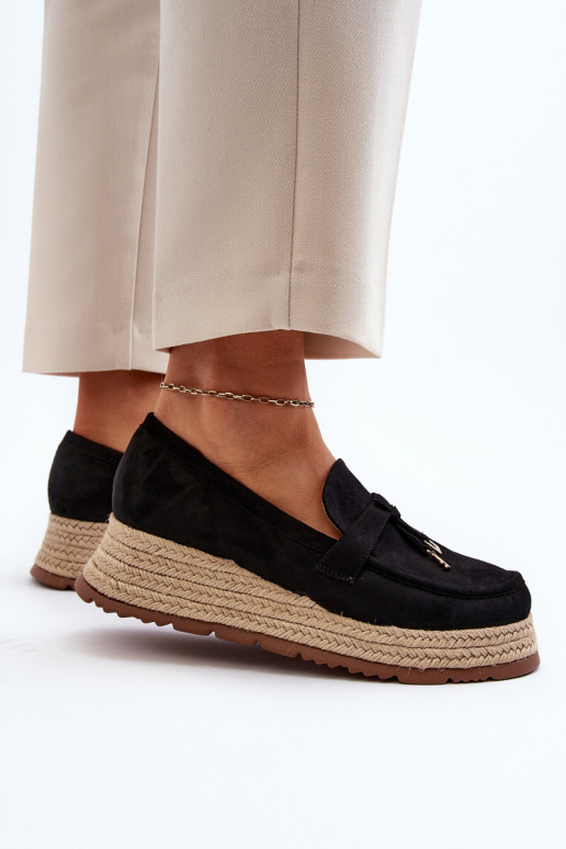 Women's Loafers with Woven Sole Black...