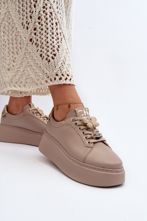 Women's Leather Sneakers With...