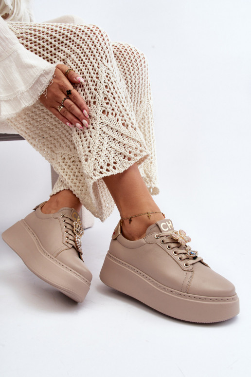 Women's Leather Sneakers With...