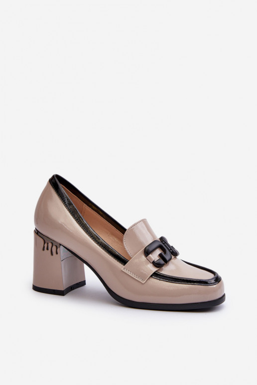 Women's Patent Leather Pumps in Beige