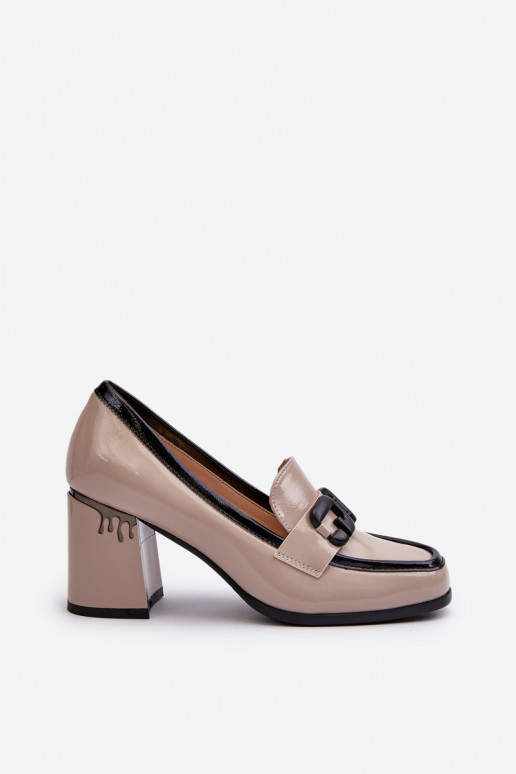 Women's Patent Leather Pumps in Beige