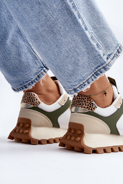 Women's Beige-Green Sports Sneakers...