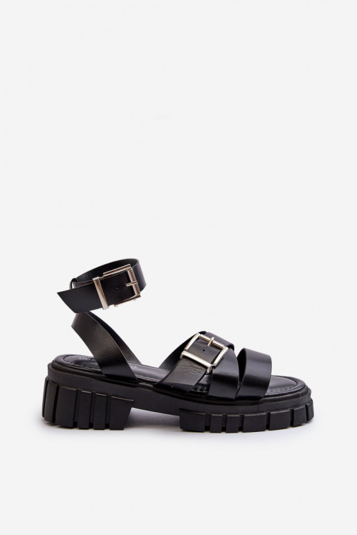 Women's Black Eco Leather Sandals...
