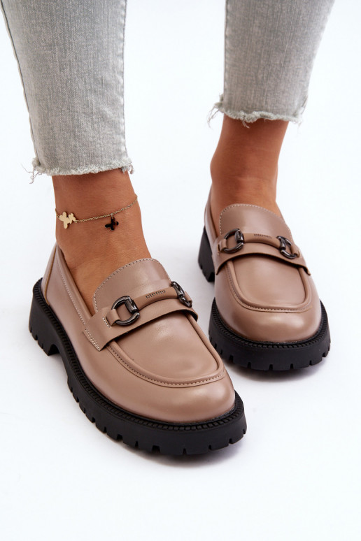 Women's Beige Faux Leather Moccasins...
