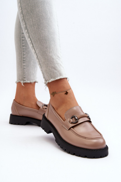 Women's Beige Faux Leather Moccasins...