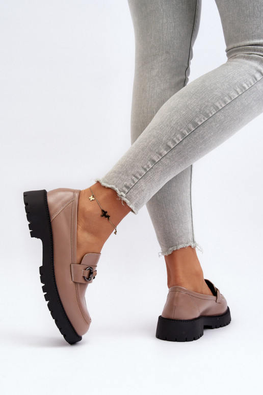 Women's Beige Faux Leather Moccasins...