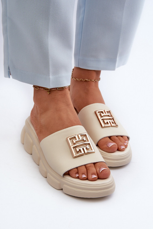 Women's Leather Slip-Ons with Gold...