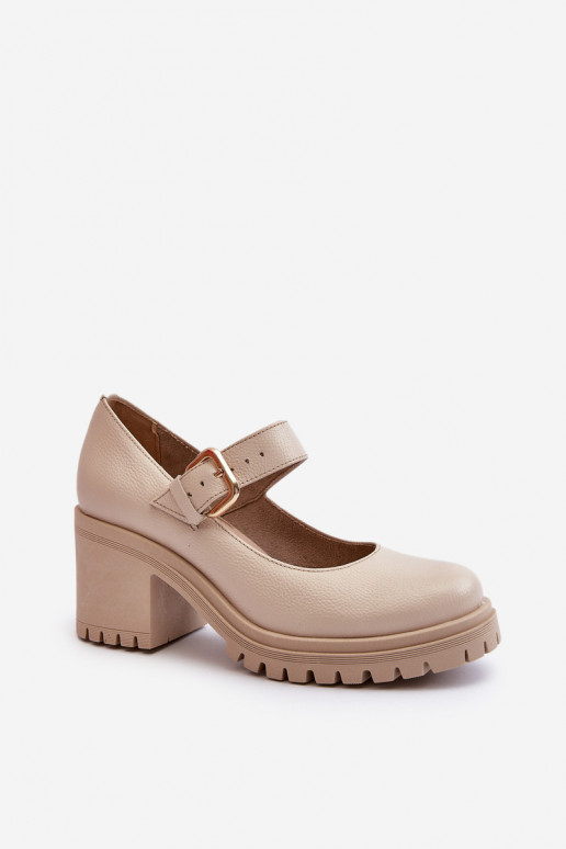 Zazoo Leather Beige Court Shoes