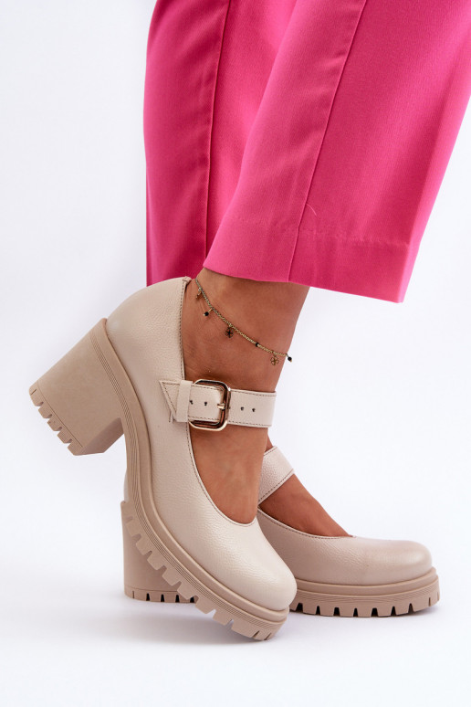 Zazoo Leather Beige Court Shoes