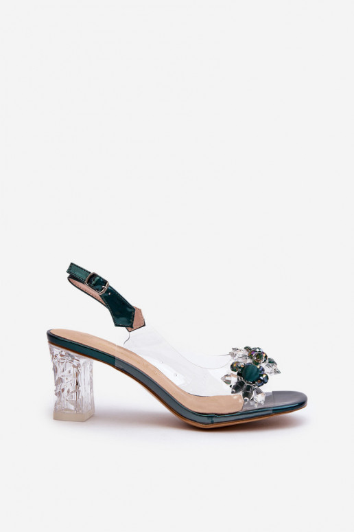 Transparent sandals on a heel with...