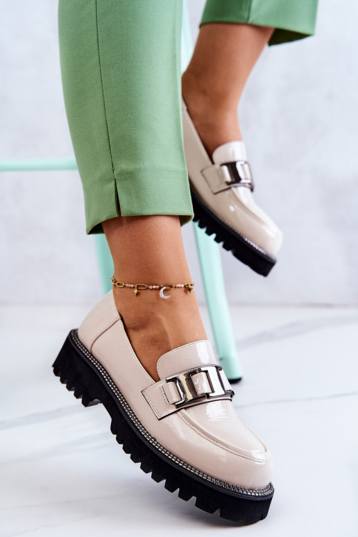 Shoes with lacquer effect cream color...