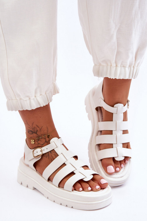 Leather Sandals With Stripes White Colet