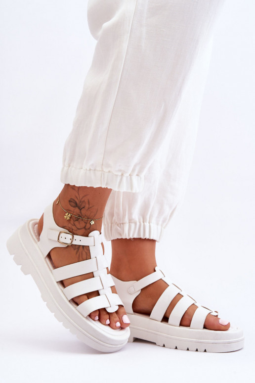 Leather Sandals With Stripes White Colet