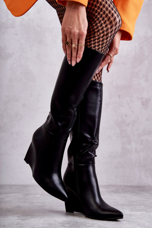 Leather Women's Wedge Boots Black Arlene