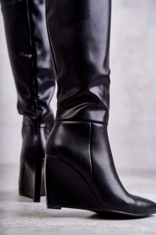 Leather Women's Wedge Boots Black Arlene