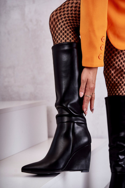 Leather Women's Wedge Boots Black Arlene