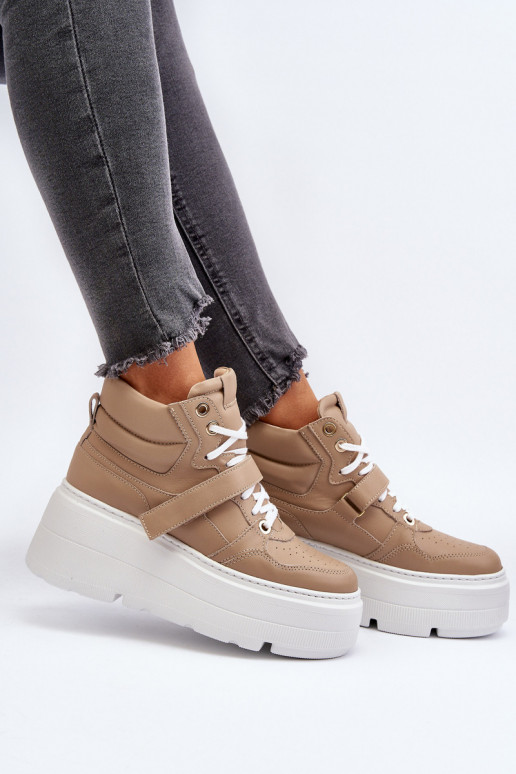 Zazoo Women's Leather Sneakers Beige