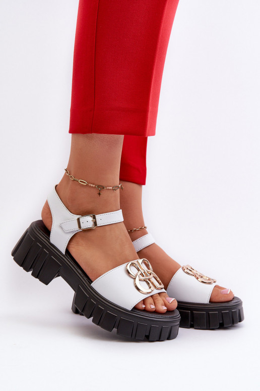 White Women's Leather Sandals with...