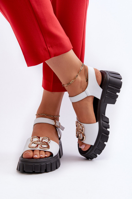 White Women's Leather Sandals with...