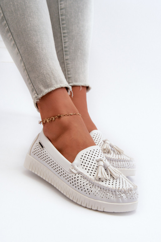 White Women's Cutout Moccasins Made...