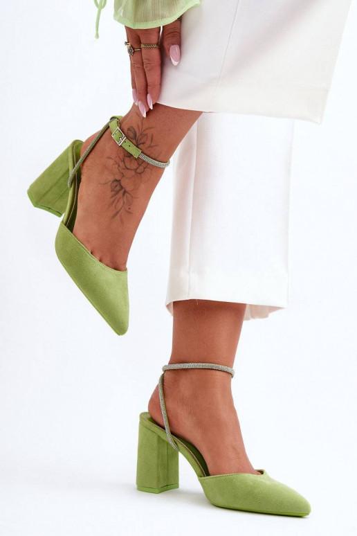 Decorative Ribbon Leather Pumps Green...
