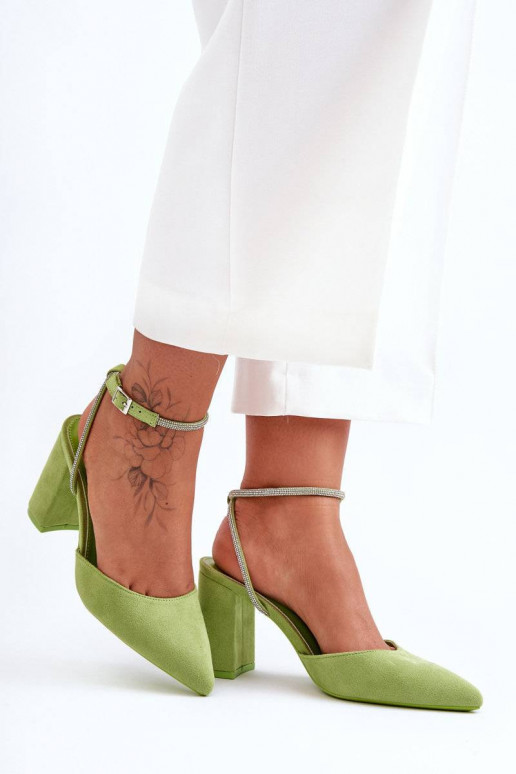 Decorative Ribbon Leather Pumps Green...