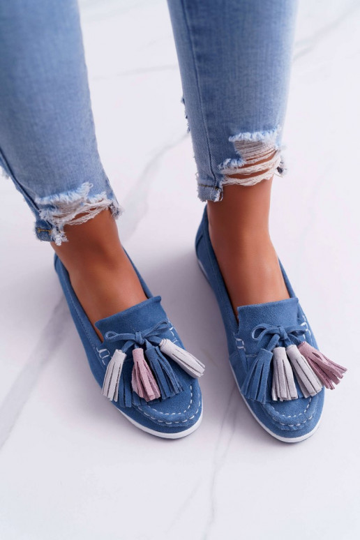 Suede Loafers With Bow And Fringes...