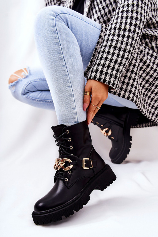 Women's boots with chain black