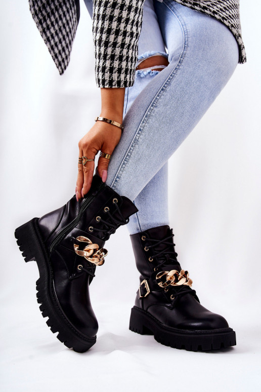 Women's boots with chain black